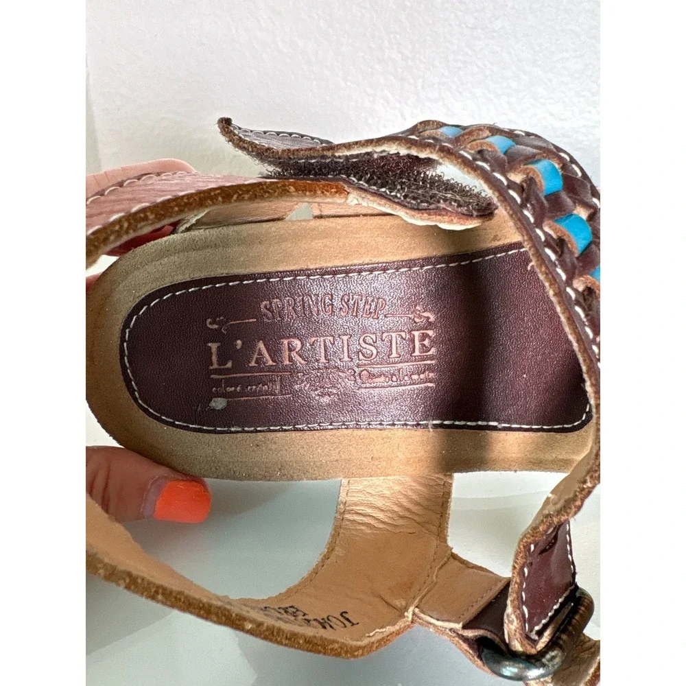 L'Artiste Spring Step Joaquima Leather Braided Slingback Sandals Brown Size 39